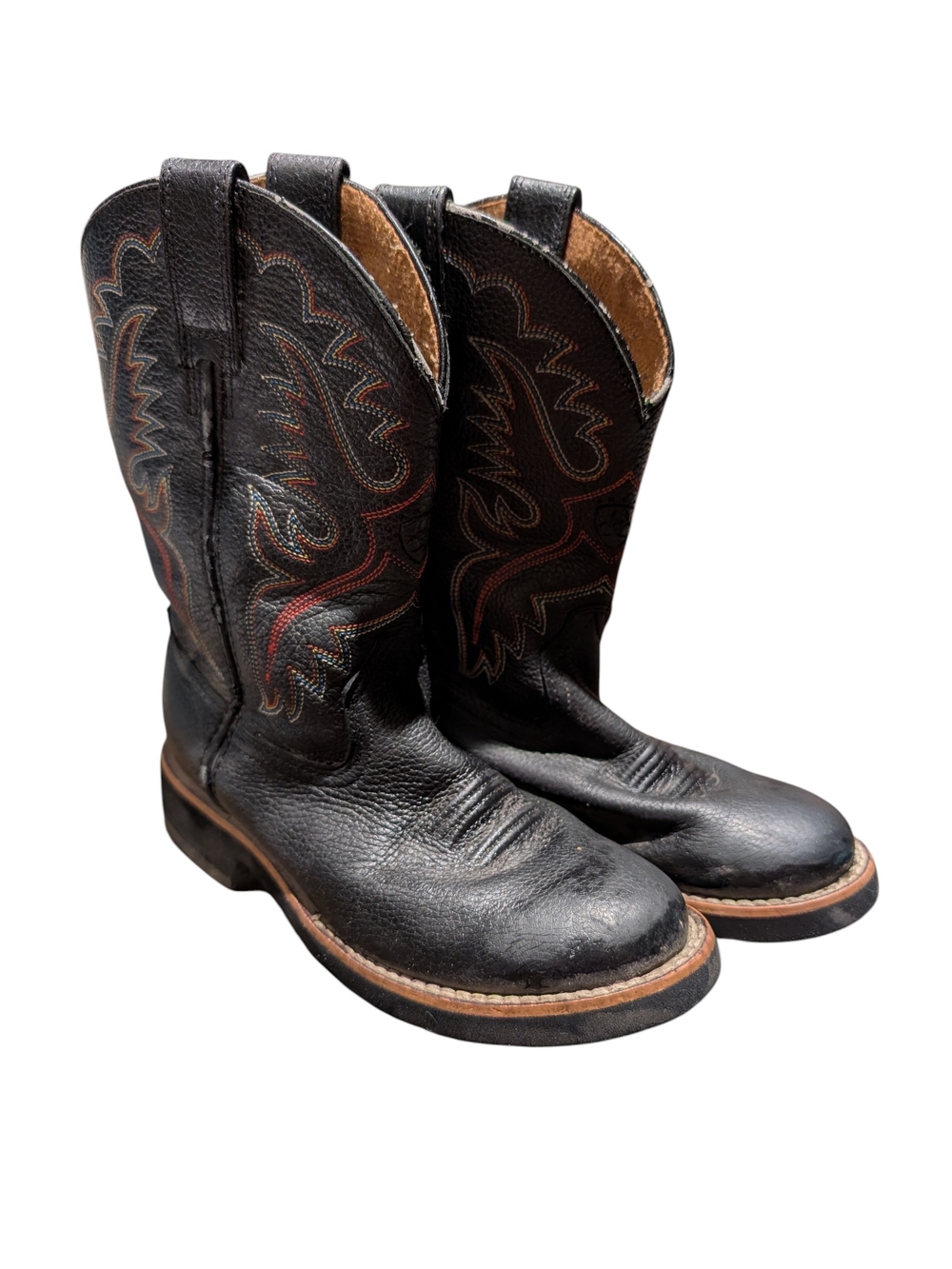 Ariat Black Kids Western Pull-On Boots with Red Stitching
